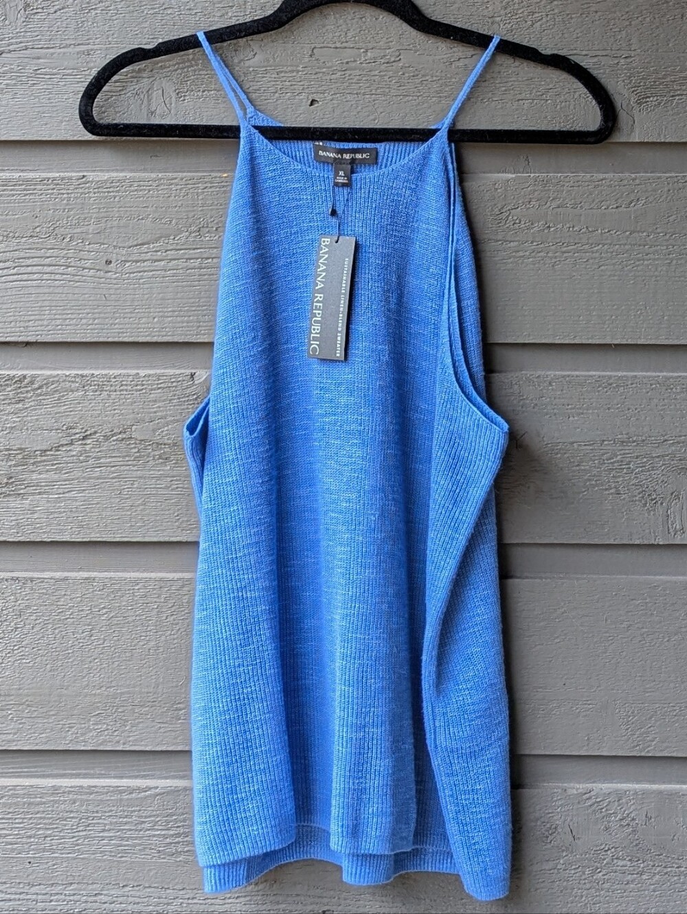 NWT Banana Republic Sustainable Linen Blend Halter Tank Knit Sweater XL Blue